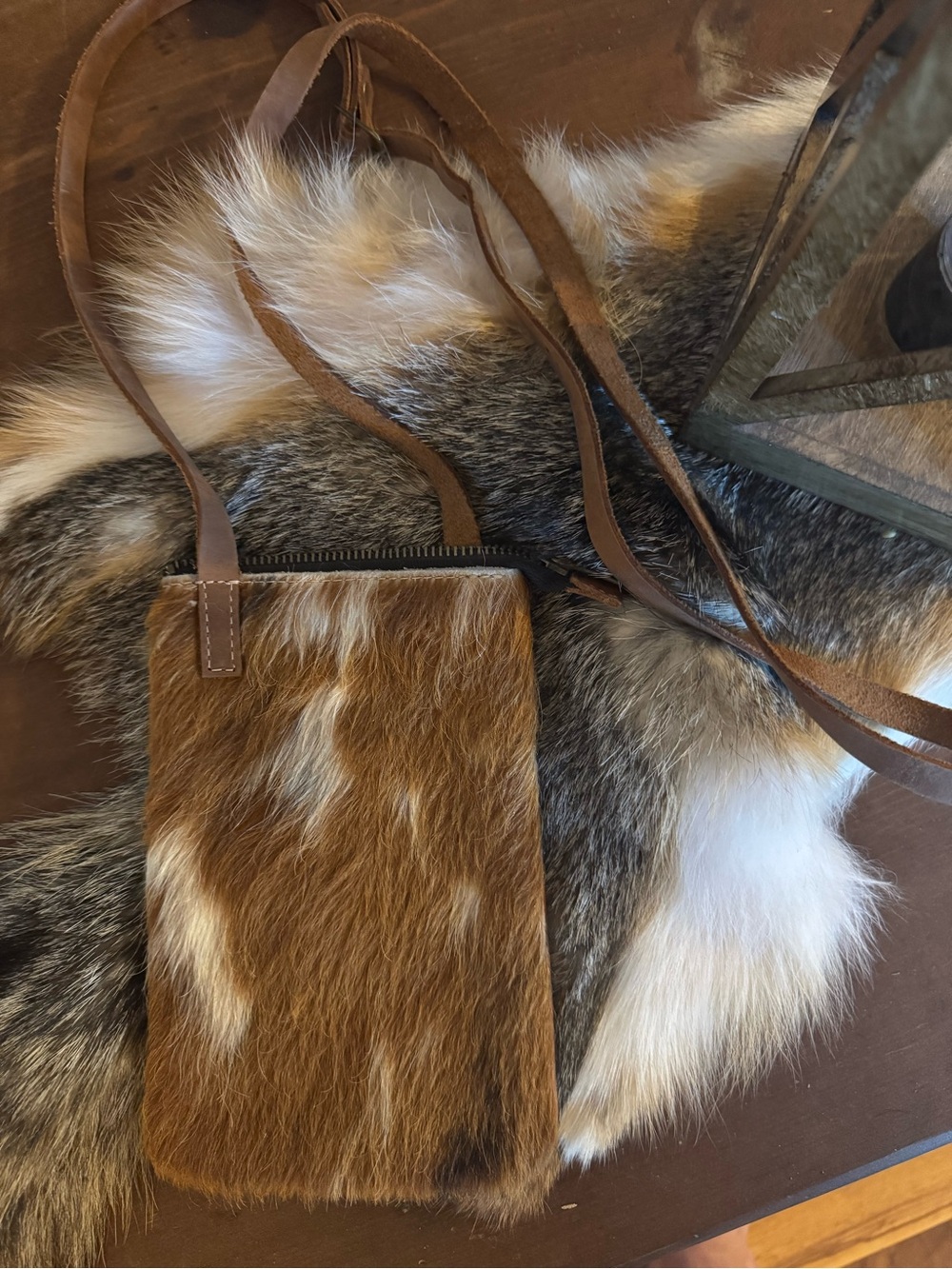 Brown Cowhide Crossbody Phone Pouch